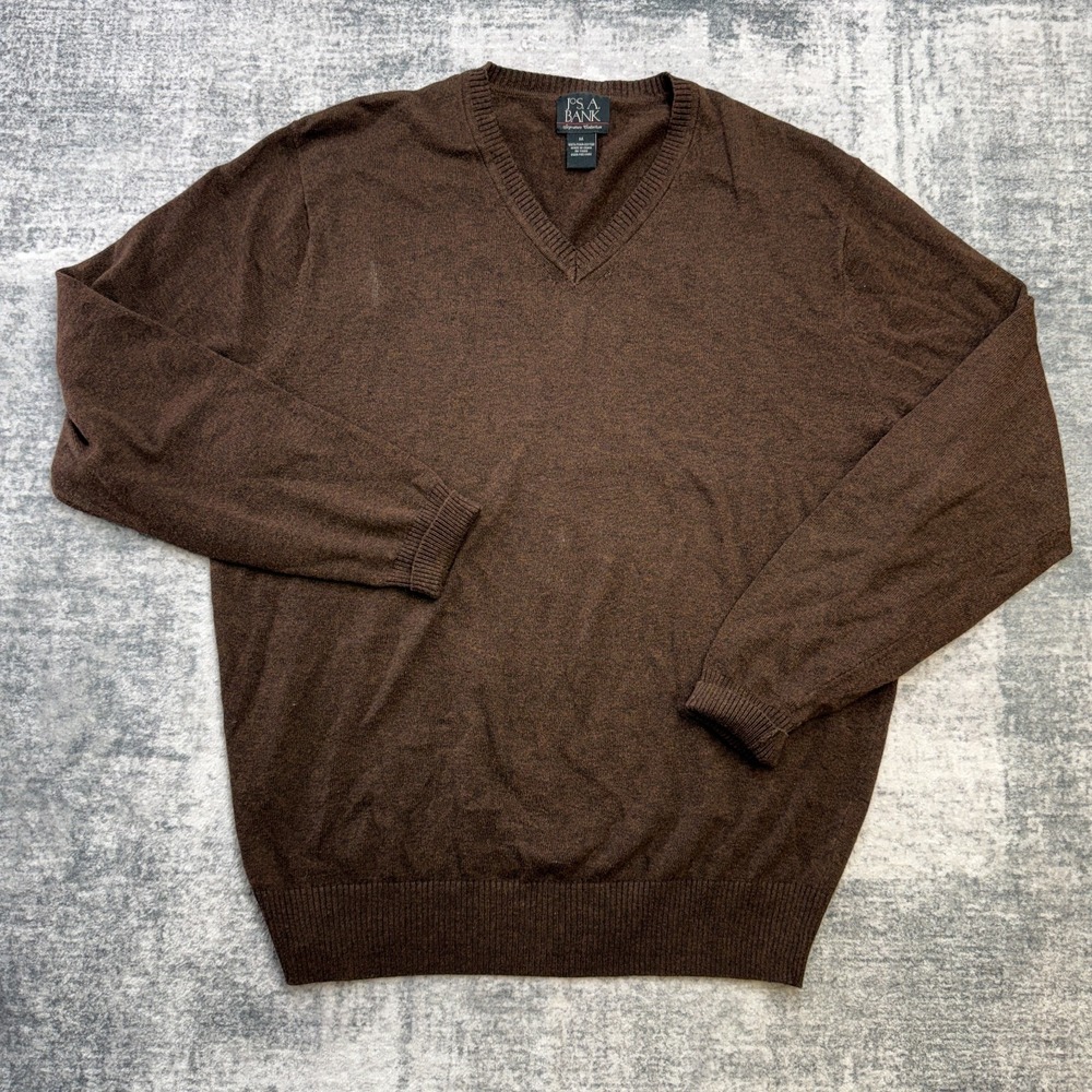 Jos A Bank Sweater Mens Medium Brown Pima Cotton V-Neck Lightweight Layer Travel